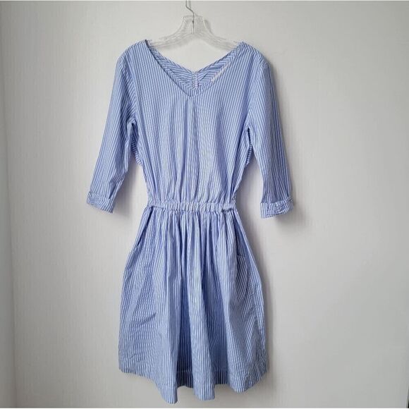 BOUTIQUE FASHION Women's Pinstripe Long Sleeve Waist Gathering Dress Size Small - Picture 1 of 10